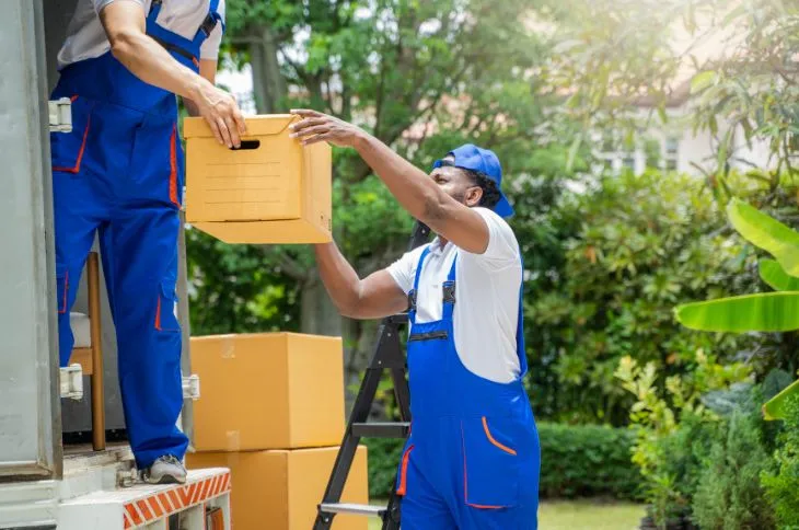 Professional movers unloading truck